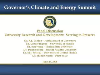 Panel Discussion University Research and Development: Serving to Preserve