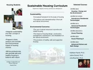 Sustainable Housing Curriculum Department of Apparel, Housing, and Resource, Management