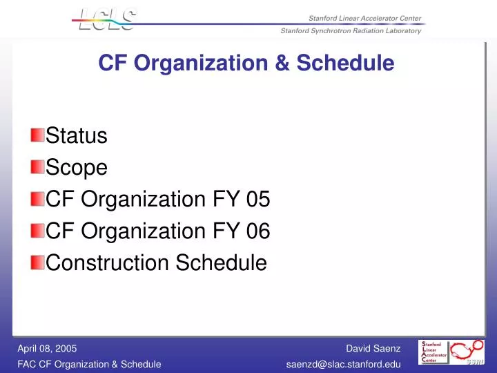 cf organization schedule