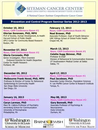 Prevention and Control Program Seminar Series 2012-2013