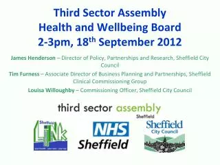 Third Sector Assembly Health and Wellbeing Board 2-3pm, 18 th September 2012