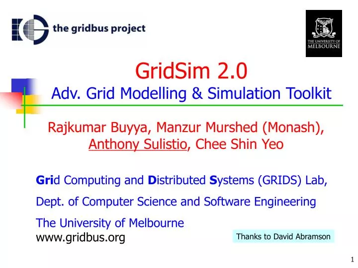 gridsim 2 0 adv grid modelling simulation toolkit