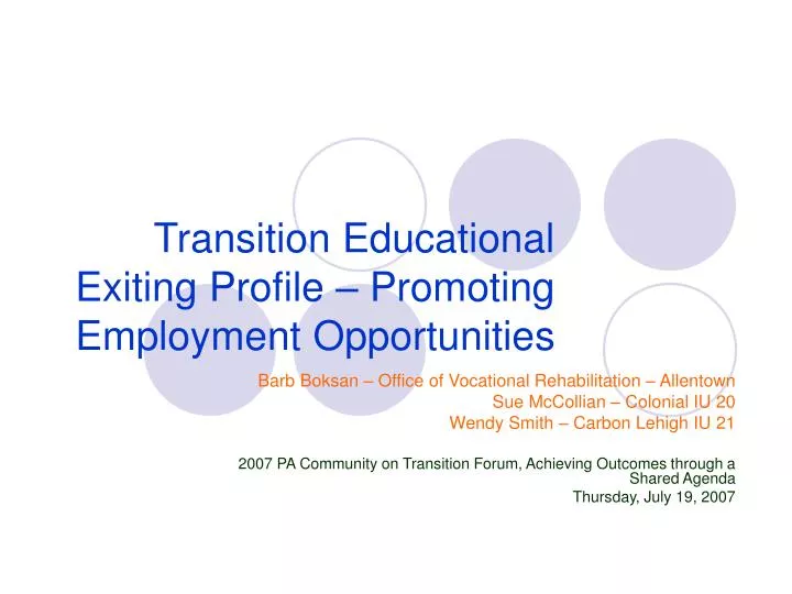 transition educational exiting profile promoting employment opportunities