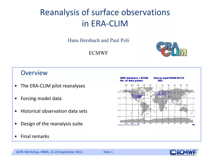reanalysis of surface observations in era clim