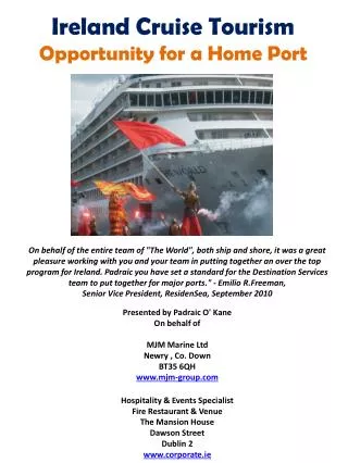 Ireland Cruise Tourism Opportunity for a Home Port