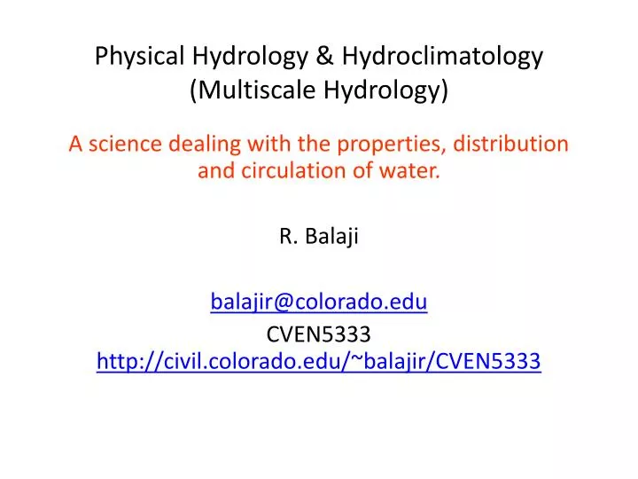 physical hydrology hydroclimatology multiscale hydrology