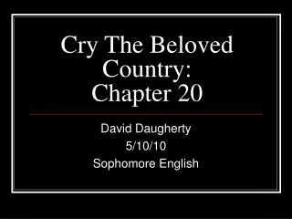 Cry The Beloved Country: Chapter 20
