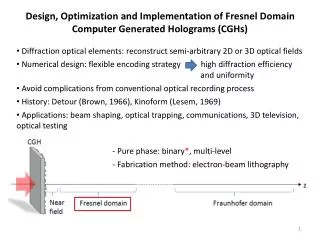 Design, Optimization and Implementation of Fresnel Domain Computer Generated Holograms (CGHs)