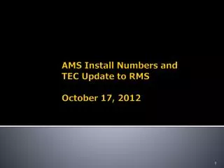 AMS Install Numbers and TEC Update to RMS October 17, 2012