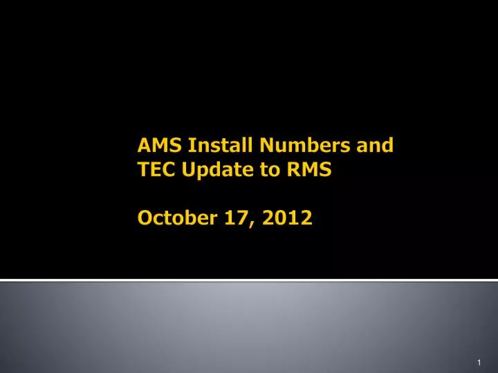 ams install numbers and tec update to rms october 17 2012