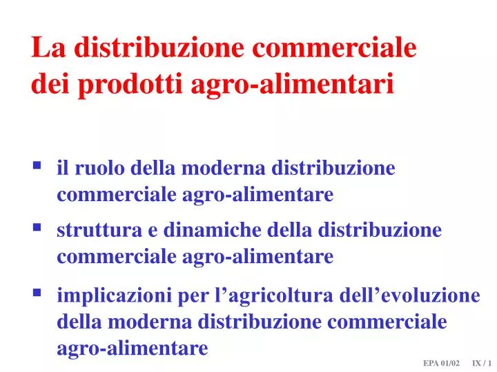 la distribuzione commerciale dei prodotti agro alimentari