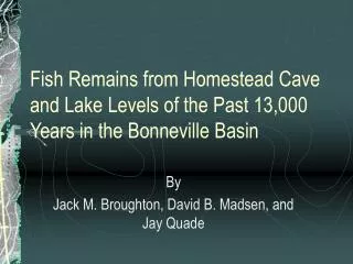 Fish Remains from Homestead Cave and Lake Levels of the Past 13,000 Years in the Bonneville Basin