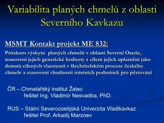 variabilita plan ch chmel z oblasti severn ho kavkazu