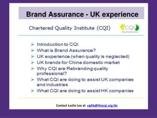 Brand Assurance - UK experience