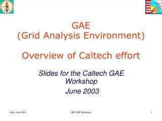 GAE (Grid Analysis Environment) Overview of Caltech effort