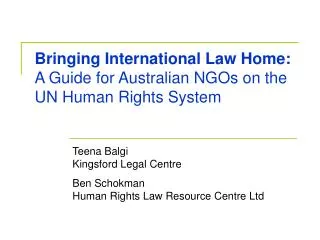 Bringing International Law Home: A Guide for Australian NGOs on the UN Human Rights System