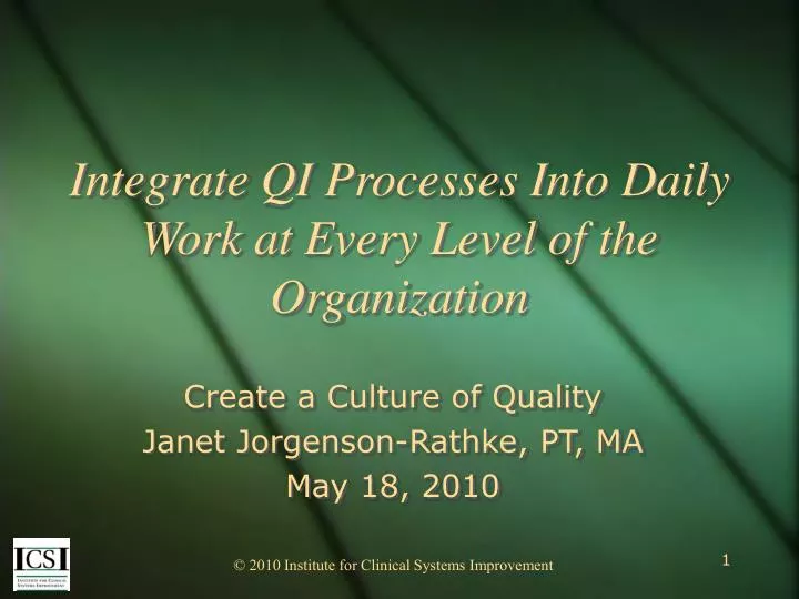 integrate qi processes into daily work at every level of the organization