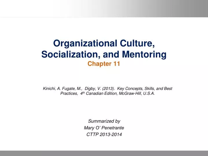 organizational culture socialization and mentoring chapter 11