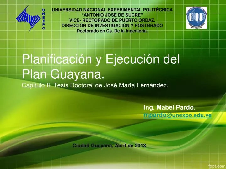 planificaci n y ejecuci n del plan guayana capitulo ii tesis doctoral de jos mar a fern ndez