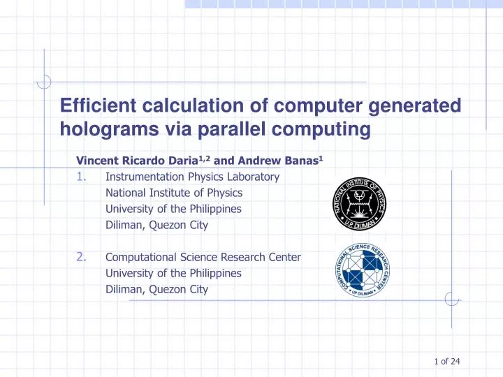 efficient calculation of computer generated holograms via parallel computing