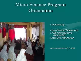 Micro Finance Program Orientation