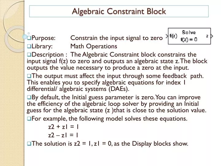 algebraic constraint block