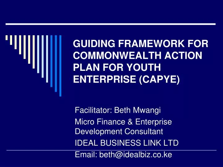 guiding framework for commonwealth action plan for youth enterprise capye