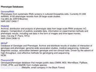 Phenotype Databases GenomeRNAi