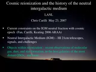 Cosmic reionization and the history of the neutral intergalactic medium LANL
