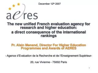 The new unified French evaluation agency for research and higher education: