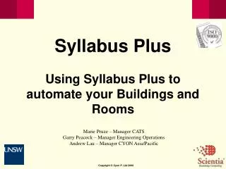 Syllabus Plus Using Syllabus Plus to automate your Buildings and Rooms