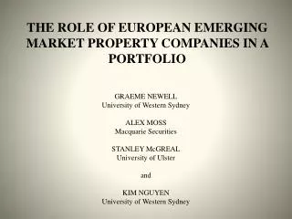 THE ROLE OF EUROPEAN EMERGING MARKET PROPERTY COMPANIES IN A PORTFOLIO