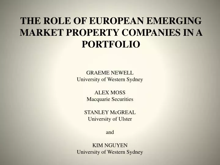 the role of european emerging market property companies in a portfolio