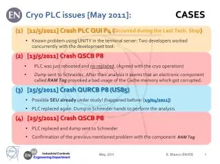 Cryo PLC issues [May 2011]: CASES