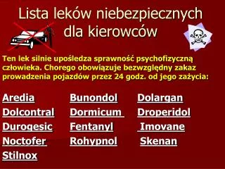 lista lek w niebezpiecznych dla kierowc w