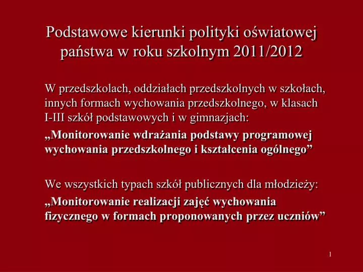 podstawowe kierunki polityki o wiatowej pa stwa w roku szkolnym 2011 2012
