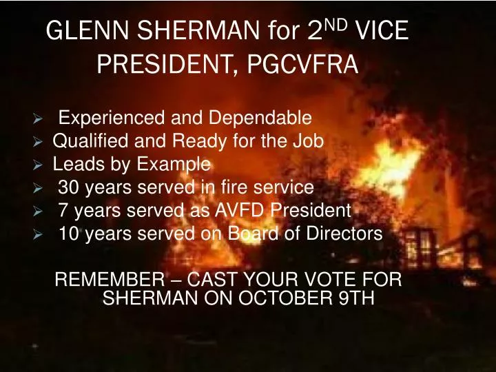 glenn sherman for 2 nd vice president pgcvfra