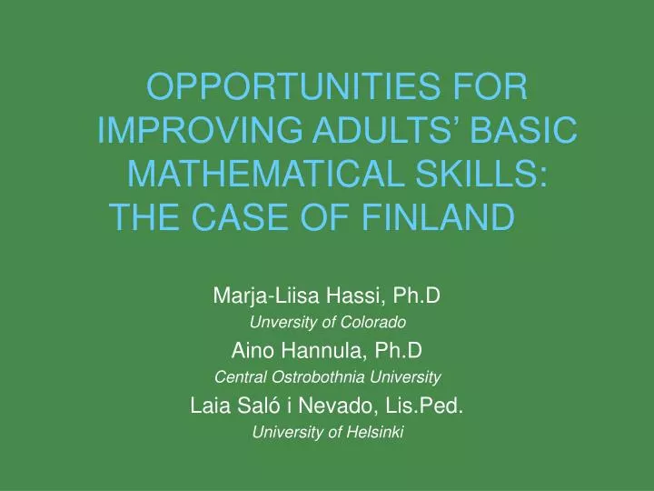 opportunities for improving adults basic mathematical skills the case of finland