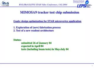 MIMOSA9 tracker test chip submission