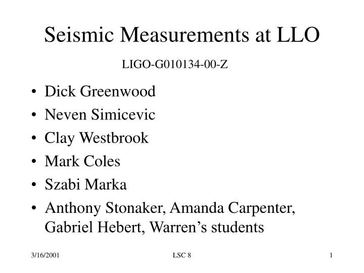 seismic measurements at llo