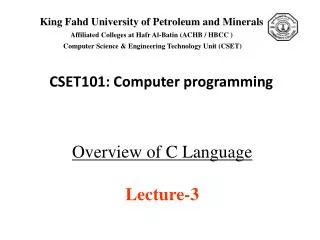 Overview of C Language Lecture-3