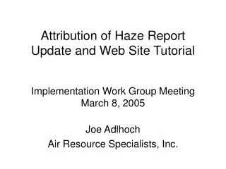 Joe Adlhoch Air Resource Specialists, Inc.