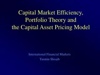 Capital Market Efficiency, Portfolio Theory and the Capital Asset Pricing Model