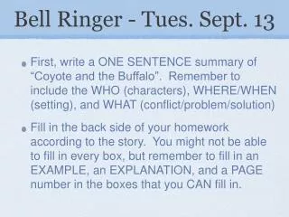 Bell Ringer - Tues. Sept. 13