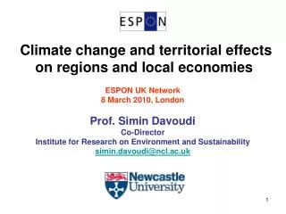 Climate change and territorial effects on regions and local economies
