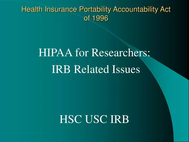 health insurance portability accountability act of 1996