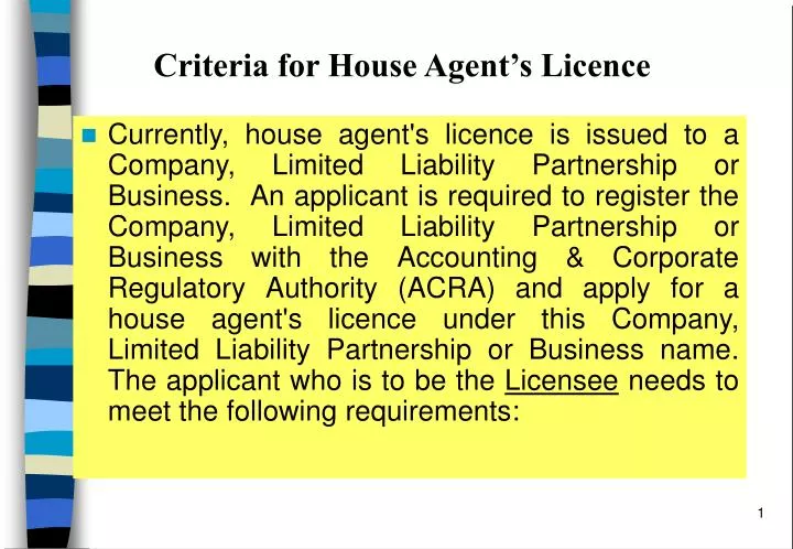 criteria for house agent s licence