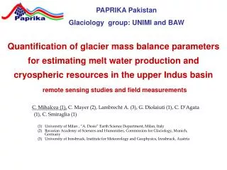 PAPRIKA Pakistan Glaciology group: UNIMI and BAW