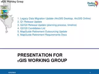 PRESENTATION FOR E GIS WORKING GROUP