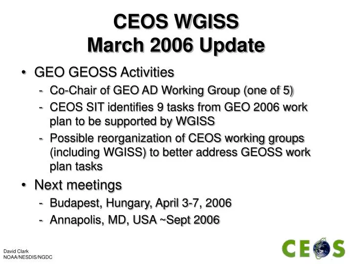 ceos wgiss march 2006 update